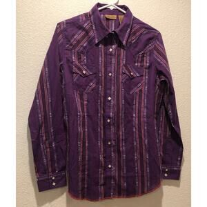 Wrangler NWT Purple Pink Striped Square Pearl Snap Button Down Shirt Size M